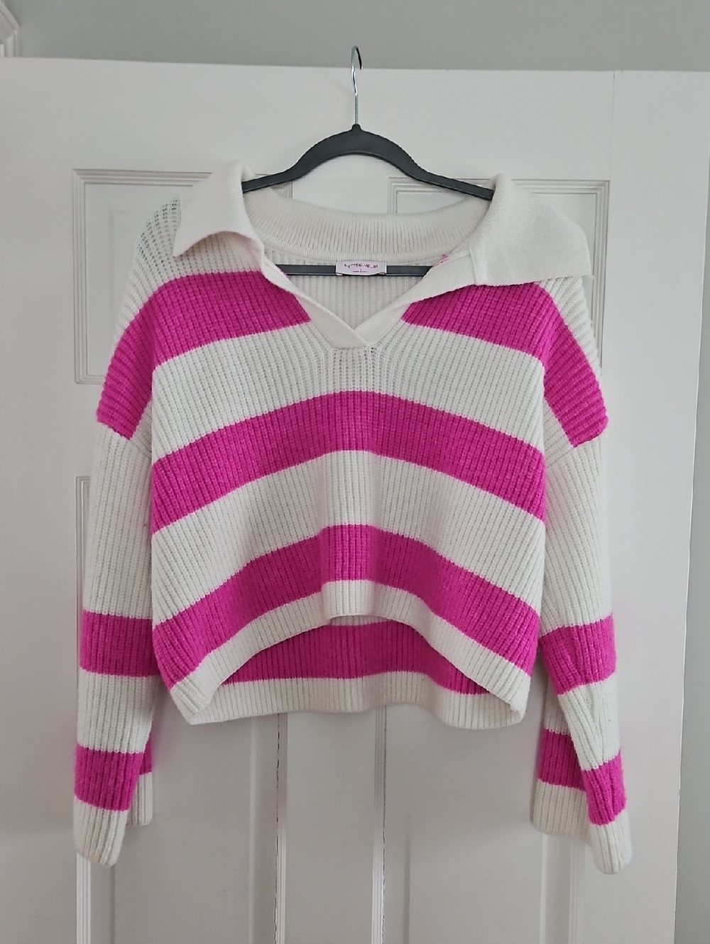 Buttermelon Pink Striped Collared Sweater Size Small